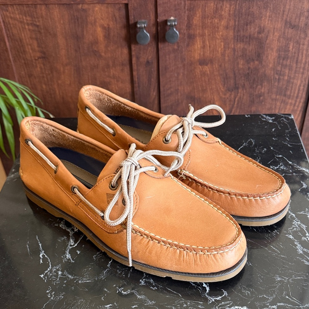 👞Men's Brown Leather Leeward 2 Eye Sahara Boat Shoes-11 NWT